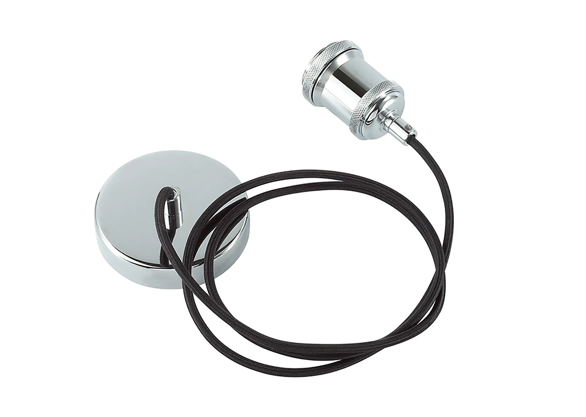 Dreifa 1.5m Single Pendant, 1 x E27, Polished Chrome/Black Braided Cable (Maximum Load 1.5kg) D0176  Deco Dreifa Pendant